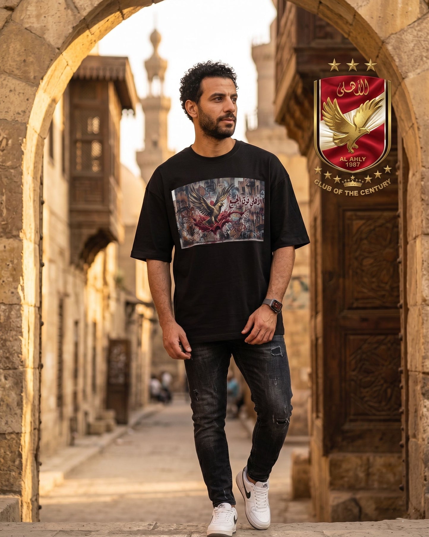 الأهلي فوق الجميع جرافيتي - Premium Cotton T-Shirt